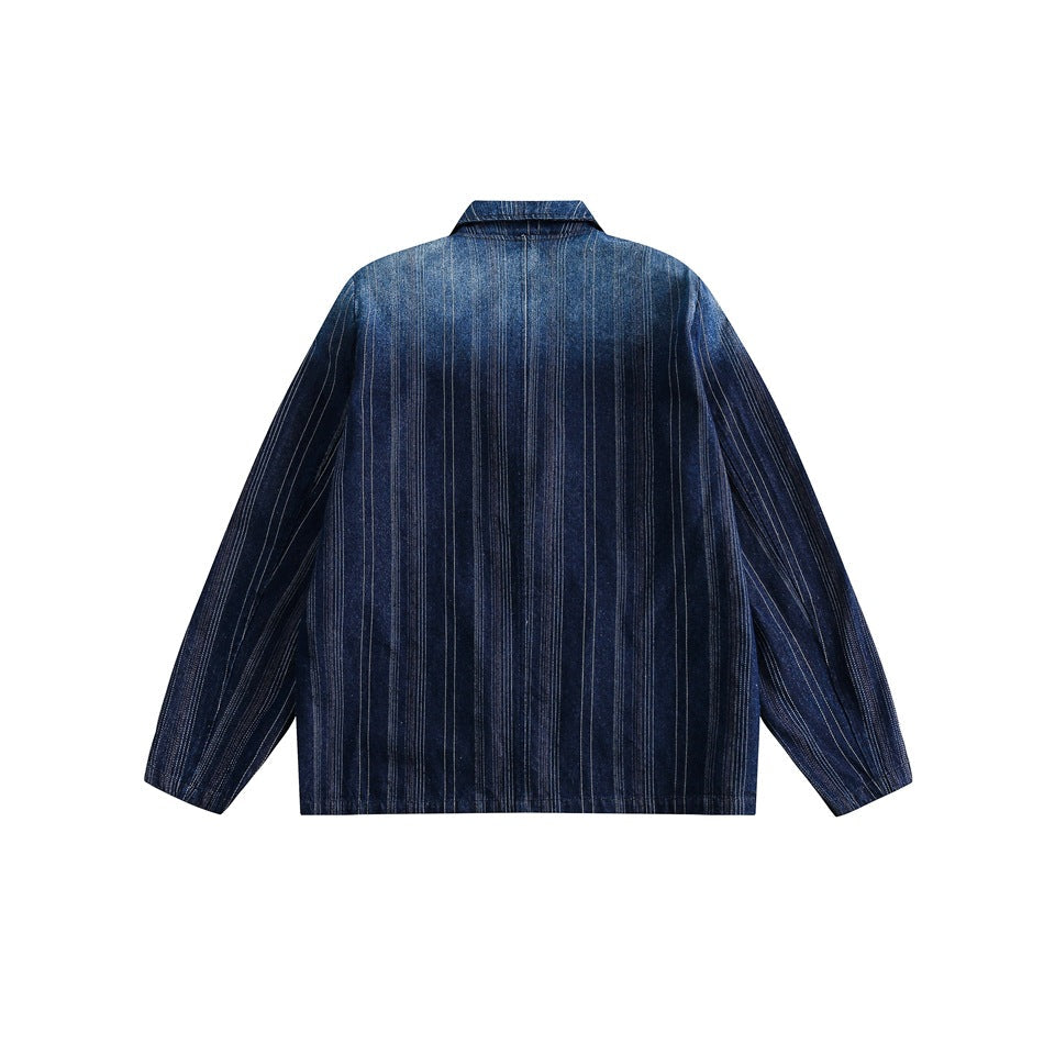 Unisex Jacket Vintage Suit Collar Denim Coat Striped Jacket