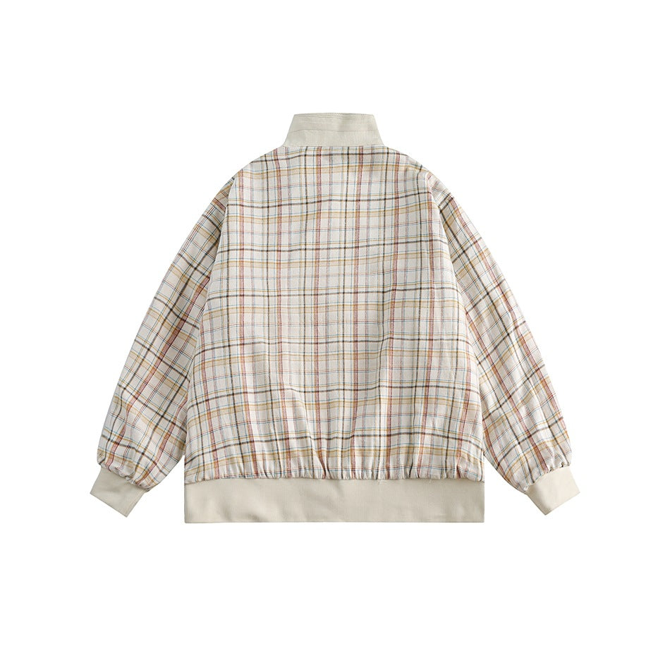 Unisex Jacket Spring and Autumn Retro Reversible Jacket Men's and Women's Loose Lapel Plaid Jacket