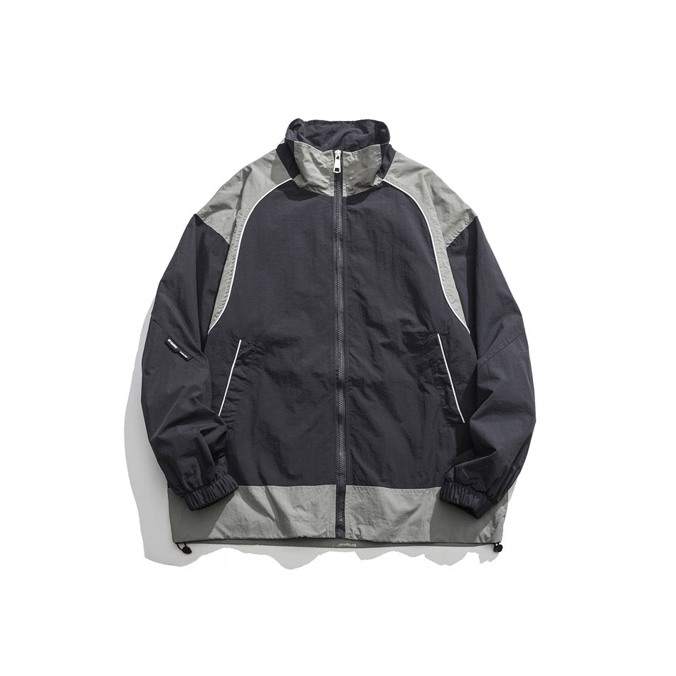 Unisex Jacket Retro Patchwork Contrast Color Sports Jacket Men and Women Same Style Loose Lapel Spring and Autumn Coat