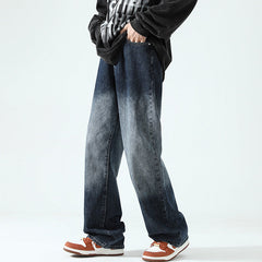 Men Jeans Loose Straight Autumn and Winter Washed Wide Leg Casual Trousers