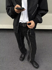 Men Jeans Hiphop Rivet Stitching Jeans Men Straight-Leg Pants