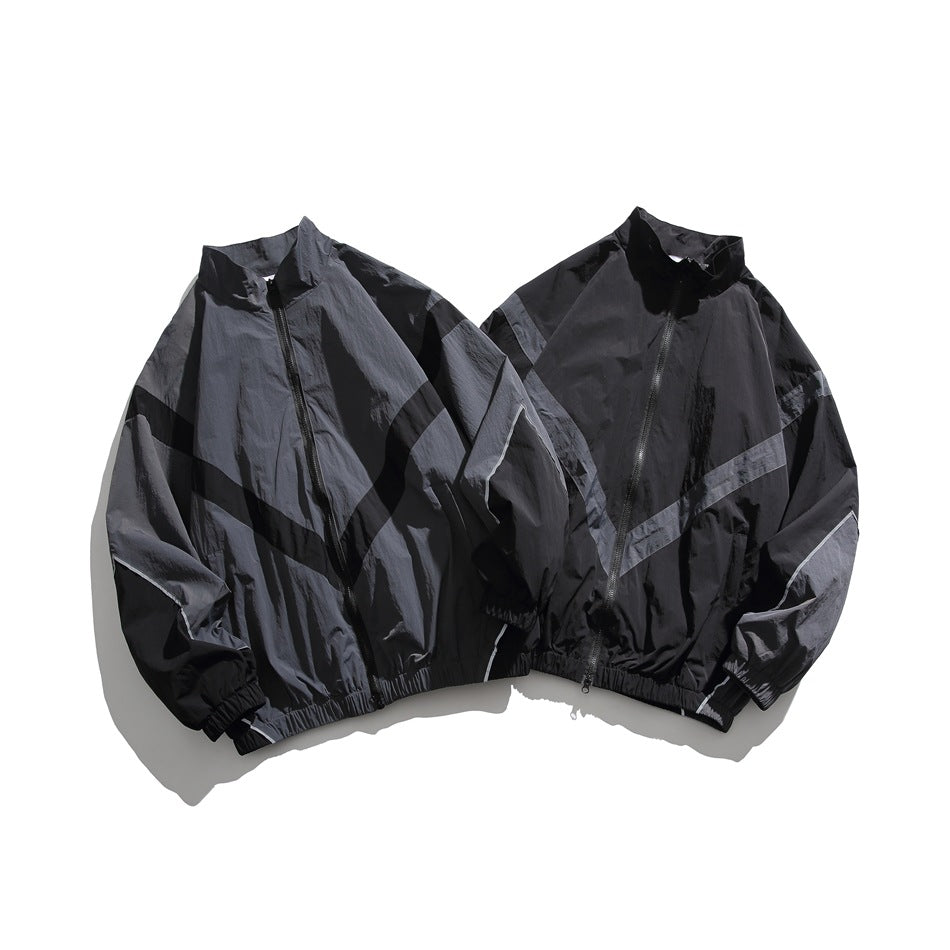 Unisex Jacket Retro Patchwork Contrast Color Loose Lapel Jacket