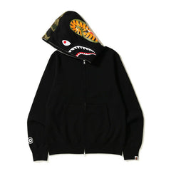 Bathing Ape Autumn and Winter Men's Cotton Shark Head Camouflage Patchwork Hoodie Fleece Jacket