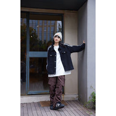 Unisex Jacket Retro Loose Black Denim Jacket Men and Women Couple Jacket