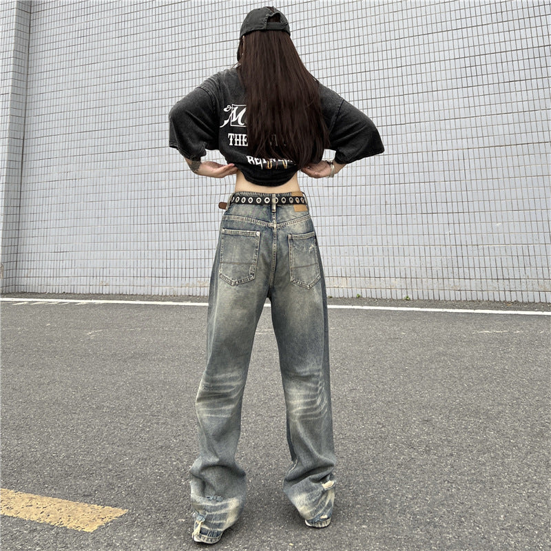 Men Jeans Retro Washed Distressed Ripped Jeans