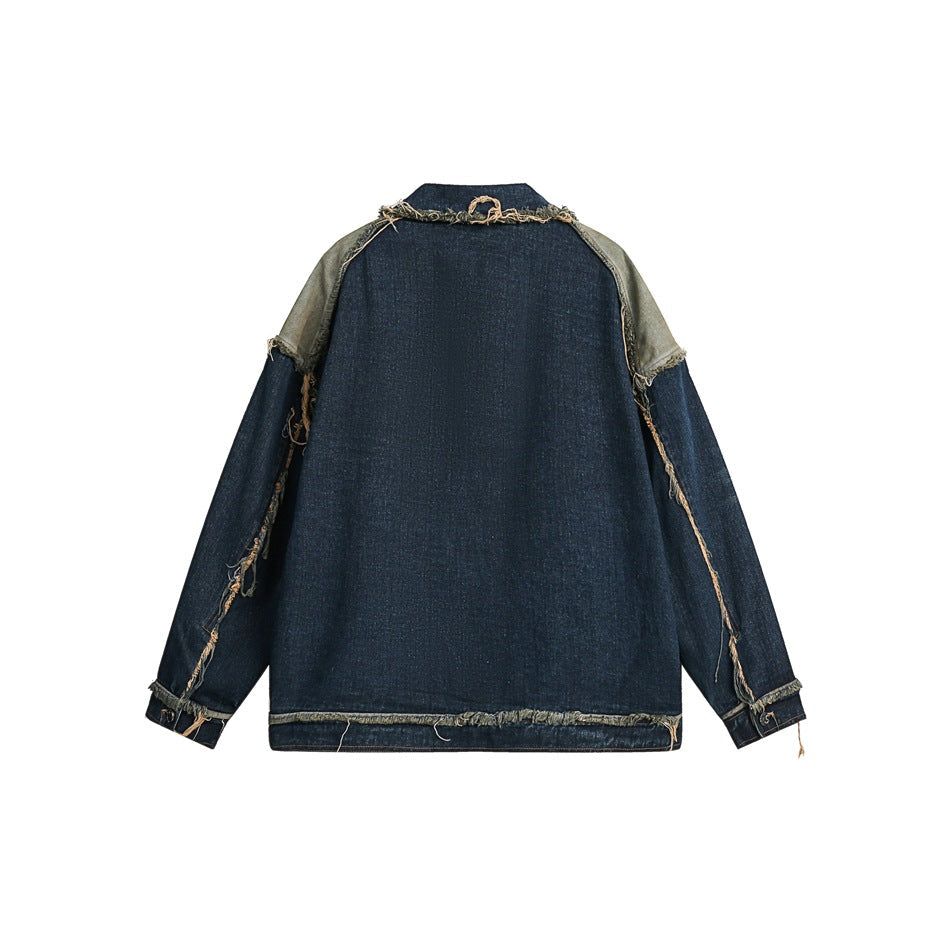 Unisex Jacket Washed Denim Jacket Casual Loose Lapels Overalls