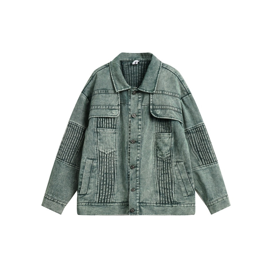 Unisex Jacket Washed Denim Clothes Jacket Men and Women Lapel Overalls