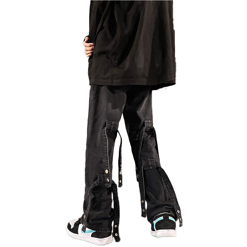Men Jeans Spring and Autumn Straight Loose Hiphop Bandage Vibe Jeans