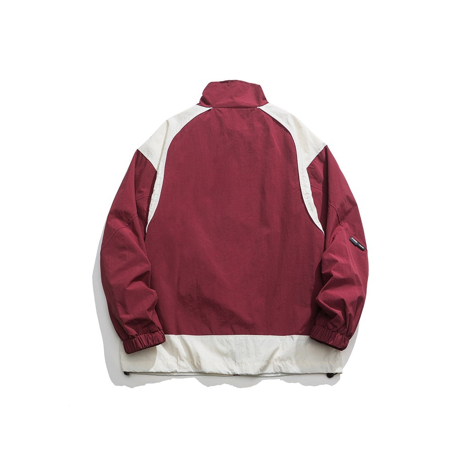 Unisex Jacket Retro Patchwork Contrast Color Sports Jacket Men and Women Same Style Loose Lapel Spring and Autumn Coat