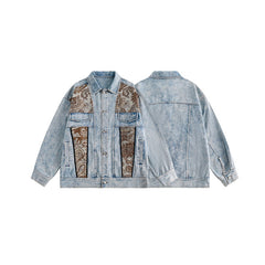 Unisex Jacket Vintage Paisley Stitching Washed Denim Jacket