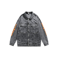 Unisex Jacket Washed Denim Jacket Printing Lapel Loose Overalls