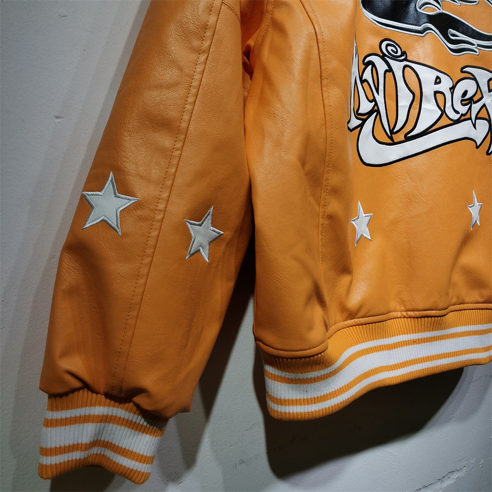 Hellstar Jacket Avirex X Hellstar Leather Jacket Loose Hip Hop