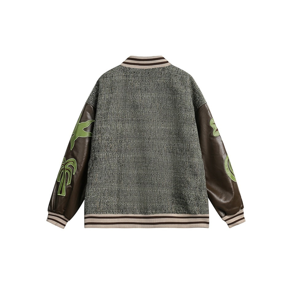 Unisex Jacket Pu Sleeve Baseball Collar Jacket for Men and Women