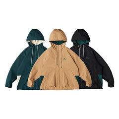 Unisex Jacket Vintage Color Matching Hooded Hooded Jacket Men's Jacket Coat