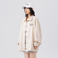 Unisex Jacket Vintage Embroidered Jacket Men's and Women's Loose Casual Suede Coach Jacket