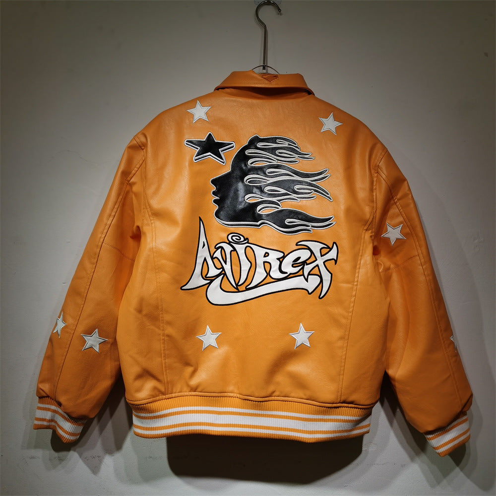 Hellstar Jacket Avirex X Hellstar Leather Jacket Loose Hip Hop