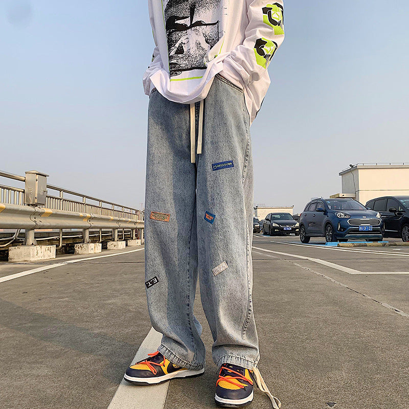 Men Jeans Summer Baggy Straight Trousers Wide Leg Pants