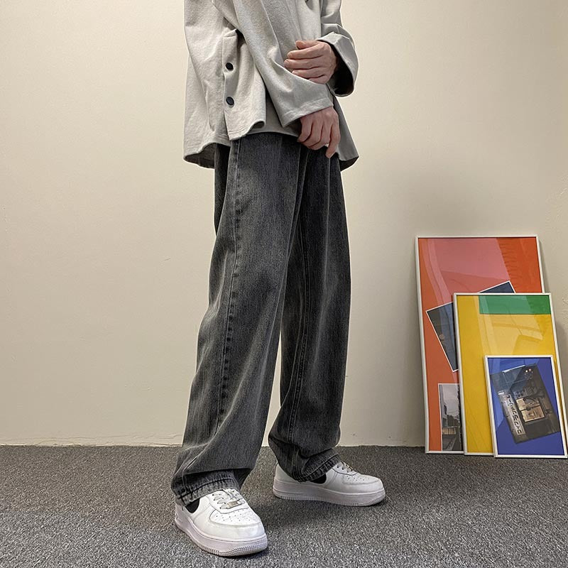 Men Jeans Spring and Autumn Loose Straight Pants Retro Washed Pants