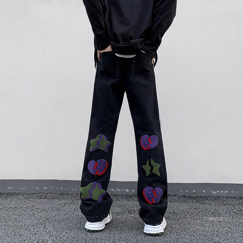 Men Jeans Country XINGX Embroidered Jeans Men Straight Bootcut Trousers