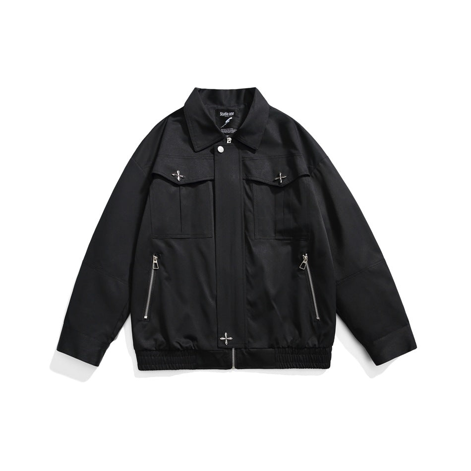 Unisex Jacket Spring and Autumn Retro Lapels Jacket Overalls
