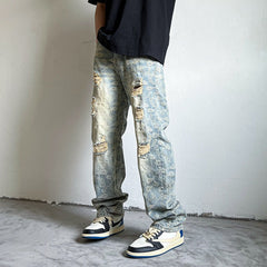 Men Jeans Ripped Jeans Men's Washed Vintage Paisley Straight Casual Pants