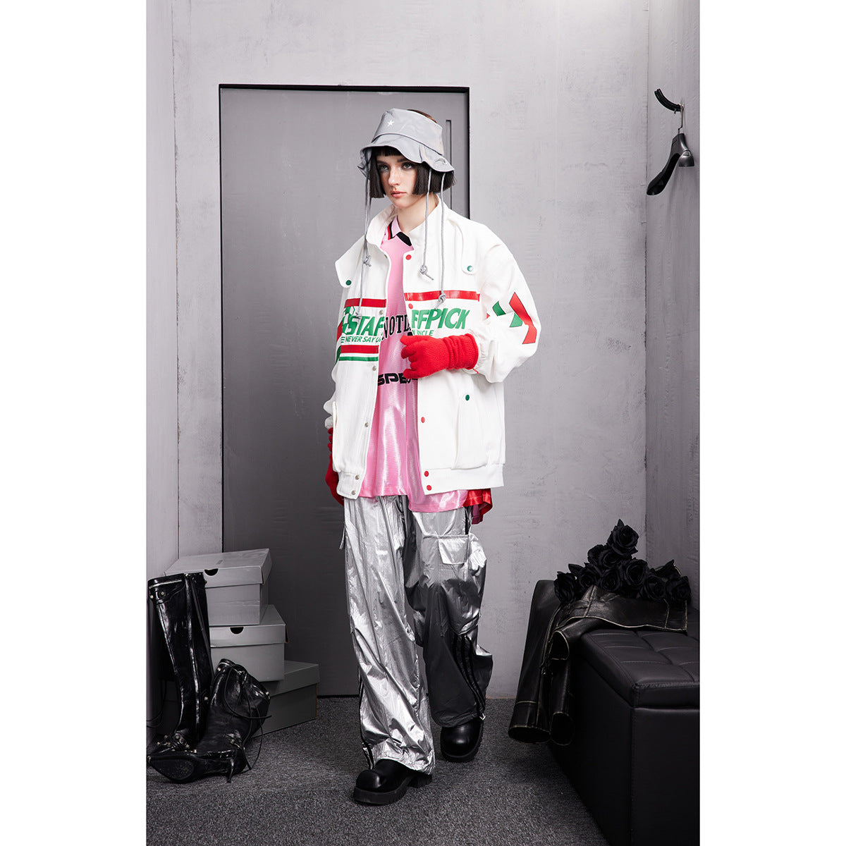 Unisex Jacket Embroidered Jacket Men and Women Couple Loose Stand Collar Coat