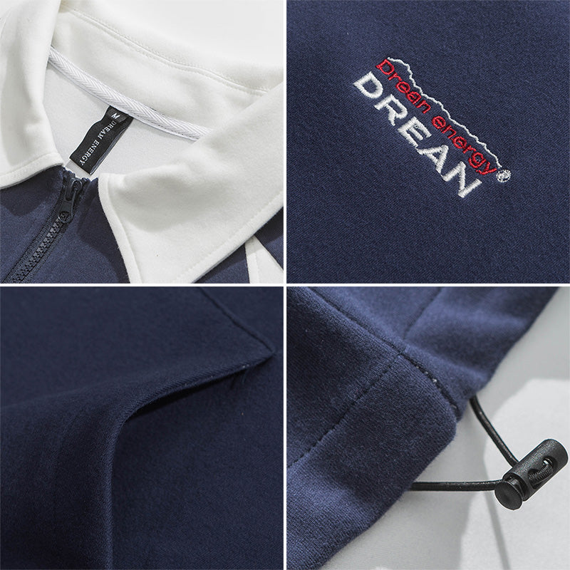 Men Pullover Hoodie Spring Color Matching Polo Shirt Men Loose-Fitting Casual Pullover