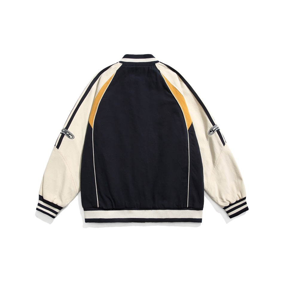 Unisex Jacket Vintage Baseball Collar Jacket Men and Women Loose Spring and Autumn Coat