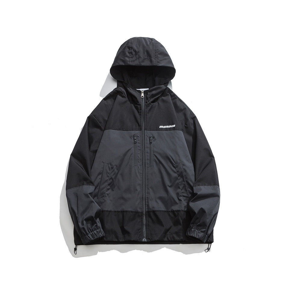 Unisex Jacket Retro Patchwork Contrast Color Shell Jacket Baggy Casual Jacket