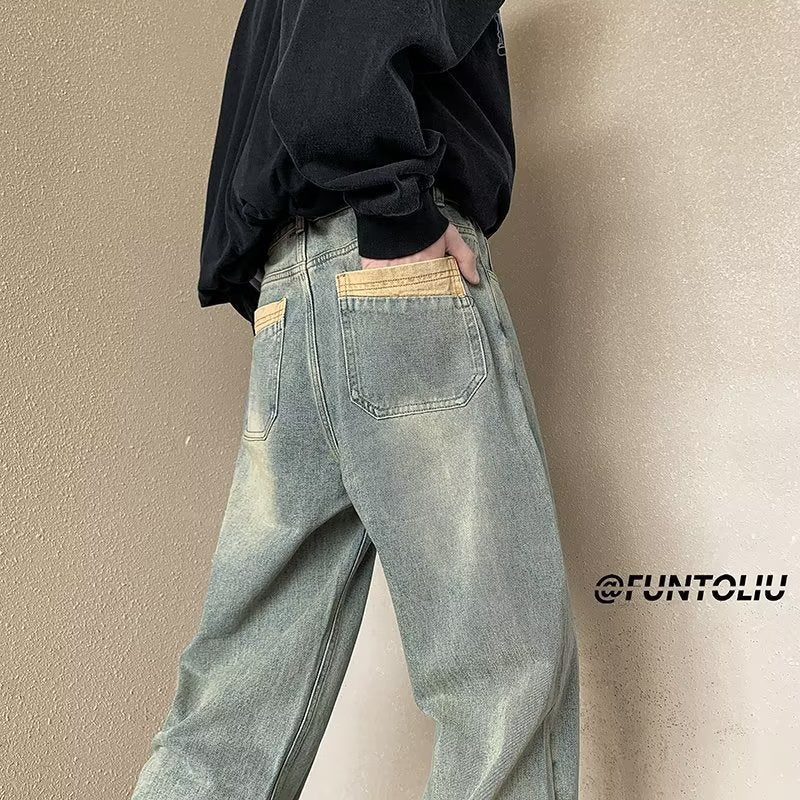 Men Jeans Loose Straight Wide Leg Pants