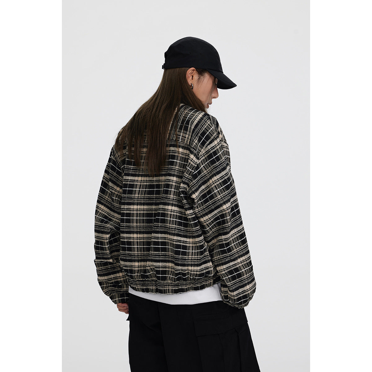 Unisex Jacket Vintage Plaid Coat Men's and Women's Loose Cargo Jacket