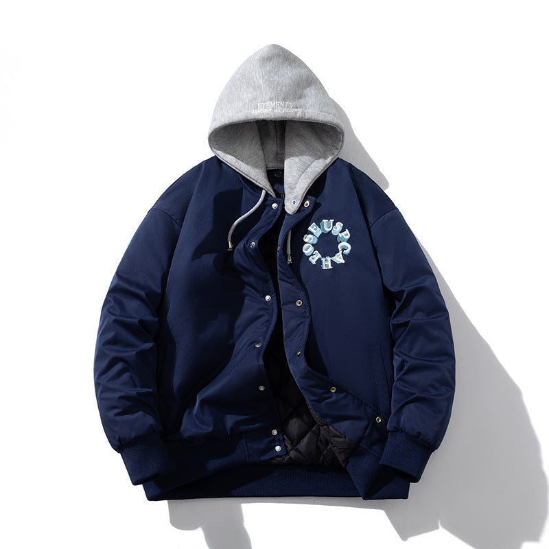 Men Vintage Jackets Stand-up Collar Embroidered Baseball Clothing Single-breasted Cotton Clothing