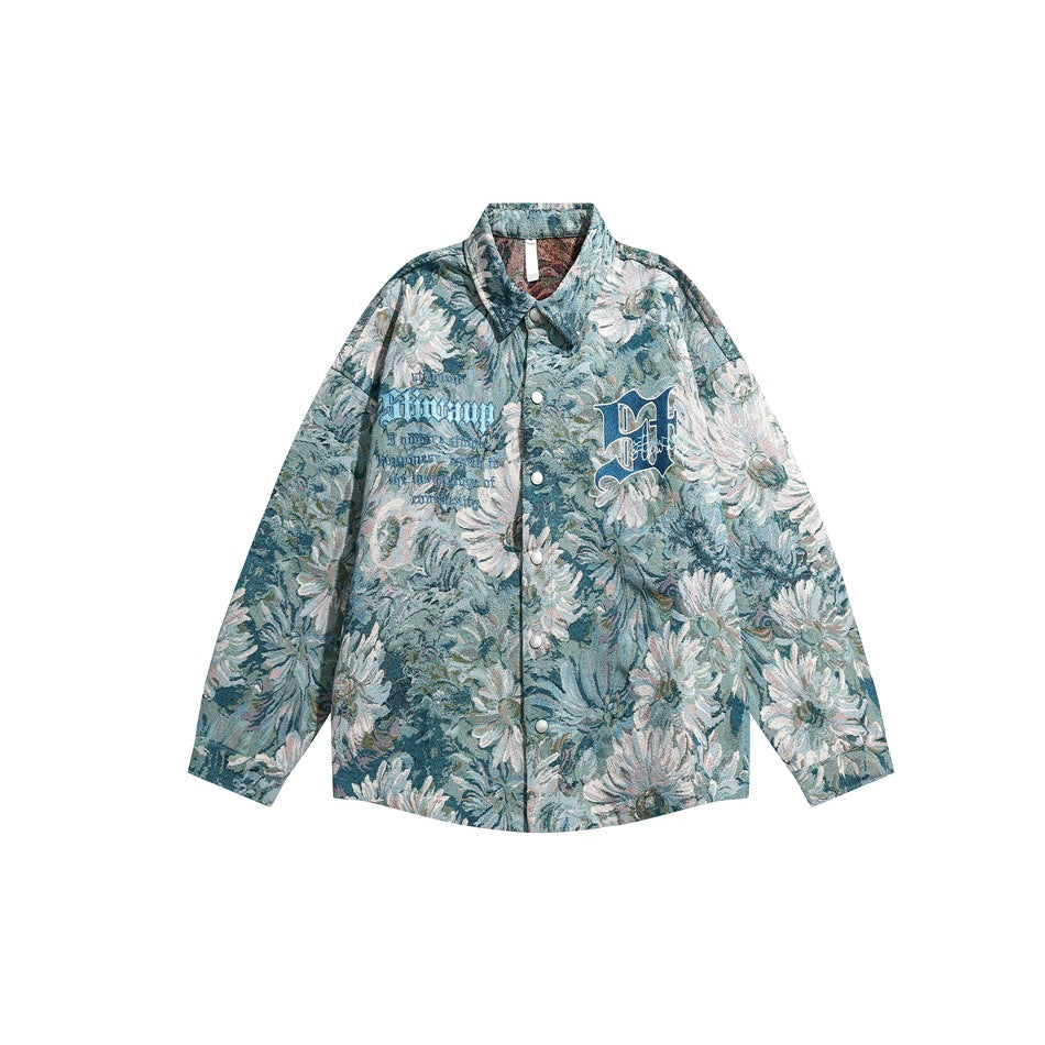 Unisex Jacket Embroidered Jacket Men's Loose Casual Polo Collar Coat
