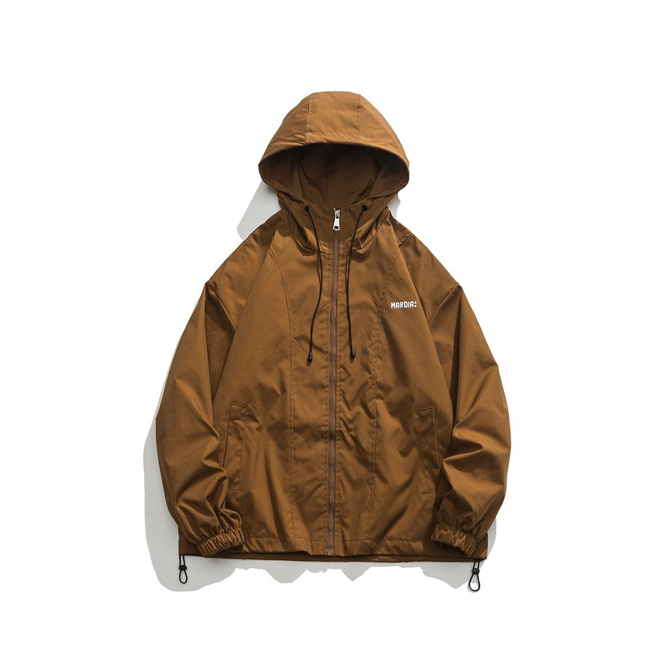 Unisex Jacket Vintage Sports Hooded Jacket Loose Casual Spring and Autumn Coat