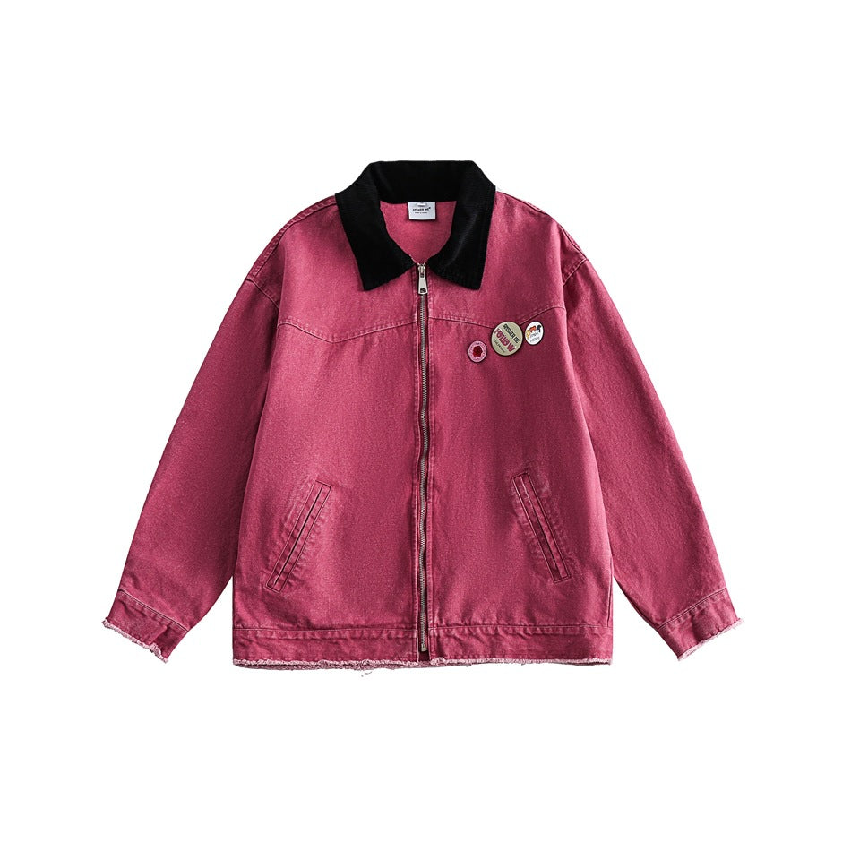 Unisex Jacket Washed Detroit Jacket Retro Lapels Overalls