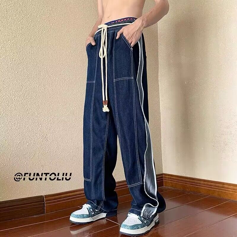 Men Jeans Autumn Loose Straight Wide Leg Pants