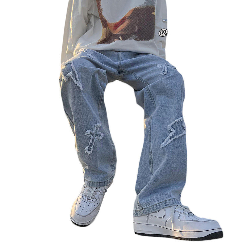 Men Jeans Spring Straight-Leg Pants Hip Hop Wide Leg Trousers