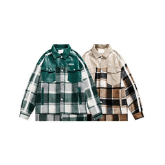 Unisex Jacket Vintage Plaid Stitching PU Leather Jacket