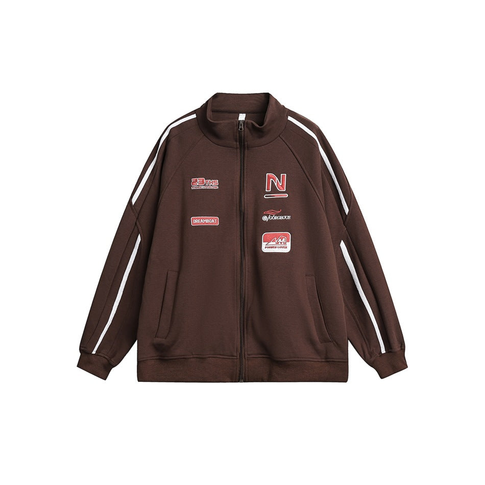 Unisex Jacket Vintage Sports Loose Stand Collar Jacket