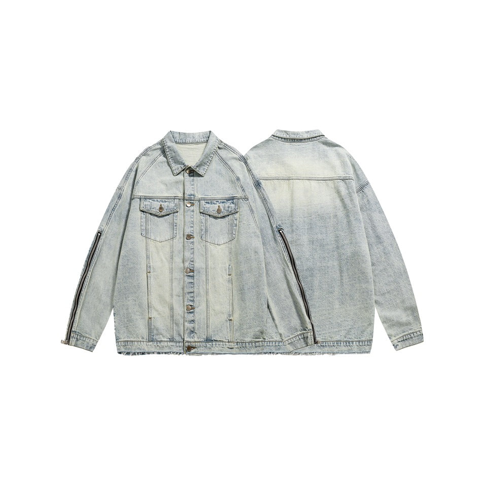 Unisex Jacket Retro Washed Denim Jacket G Loose Lapels Overalls