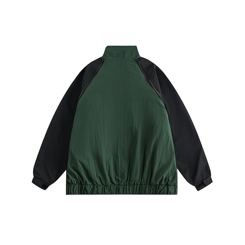 Unisex Jacket Stand-up Collar Sports Jacket Loose Splicing Coat