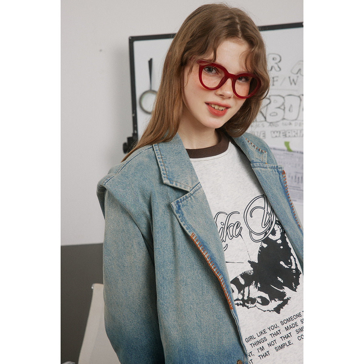 Unisex Jacket Washed Gradient Denim Jacket Men's and Women's Lapel Denim Coat