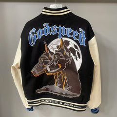 Godspeed Jacket Baseball Jersey Jacket Embroidered Loose Stand Up Collar