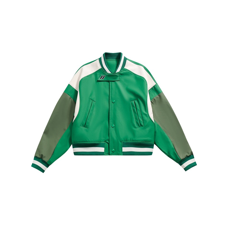 Unisex Jacket Loose Stitching Pu Baseball Jacket Short Motorcycle Jacket
