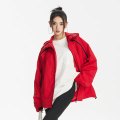 Unisex Jacket Retro Hooded Sports Jacket Men and Women Baggy Casual Jacket Shell Jacket