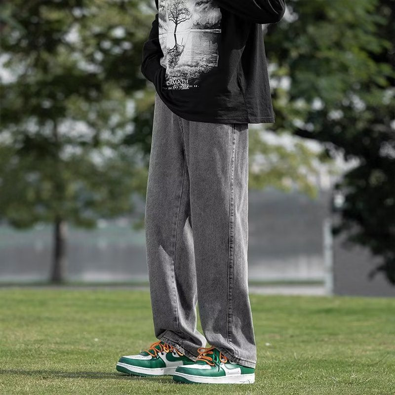 Men Jeans Summer Loose Wide Leg Pants Straight-Leg Trousers