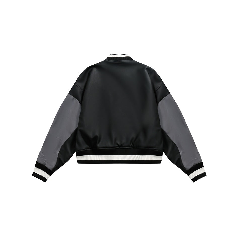 Unisex Jacket Loose Stitching Pu Baseball Jacket Short Motorcycle Jacket