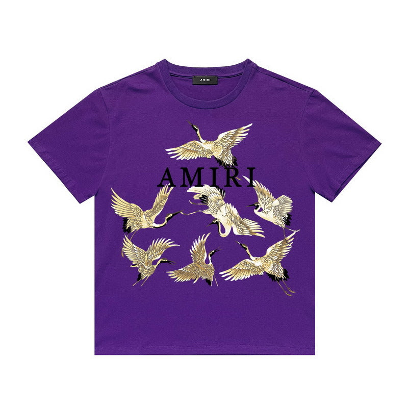 Amiri T Shirt Crane Print Casual Round Neck