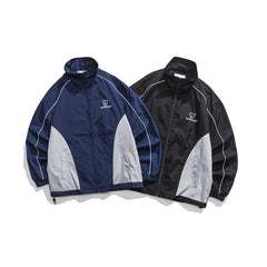 Unisex Jacket Retro Patchwork Contrast Color Stand-up Collar Sportswear Jacket