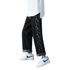 Men Jeans Paisley Jeans Summer Loose Casual Pants Retro Straight-Leg Pants